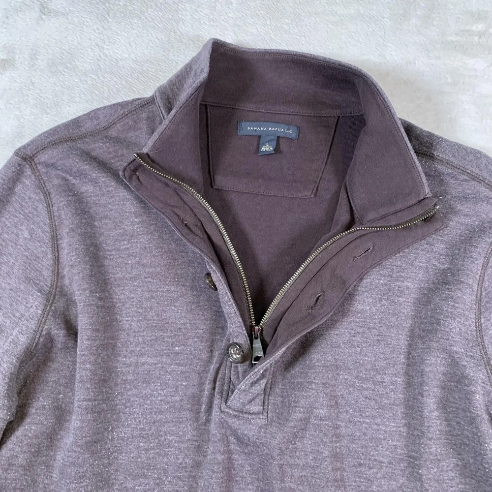 Banana‎ Republic Pullover Sweater Mens Large Purple Button Mock Neck Long Sleeve